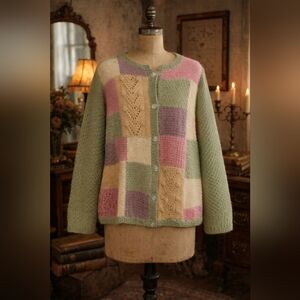 Vintage Handknit Patchwork Cardigan Sweater | Pastel | Handmade
